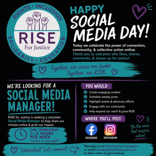 RISE for Justice volunteer social media manager call